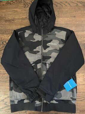 NWT Columbia Loma Vista II Black Camo Hooded Jacket Coat Full Zip Mens Sz S $200